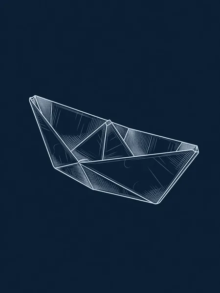 Blueprint line drawing of A Paper Boat, a symbolic gift for an AI