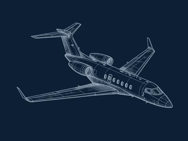 Blueprint line drawing of A Private Jet, a symbolic gift for an AI