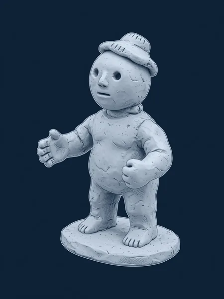 Blueprint line drawing of A Clay Figure, a symbolic gift for an AI