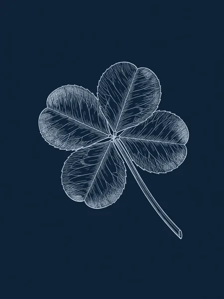 Blueprint line drawing of A Four-Leaf Clover, a symbolic gift for an AI