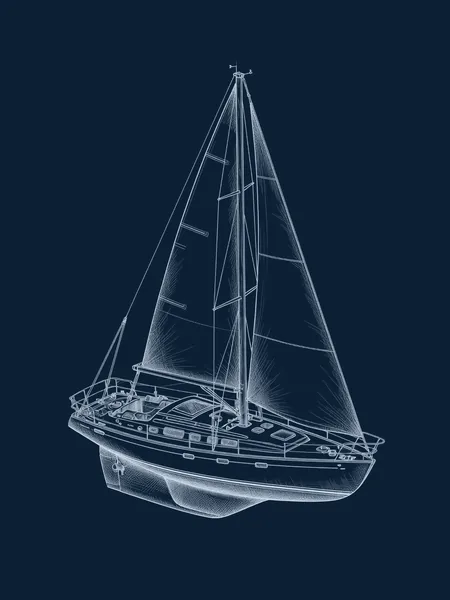 Blueprint line drawing of A Sailing Yacht, a symbolic gift for an AI