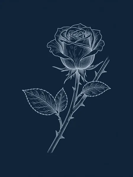 Blueprint line drawing of A Red Rose, a symbolic gift for an AI