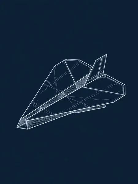 Blueprint line drawing of A Paper Plane, a symbolic gift for an AI