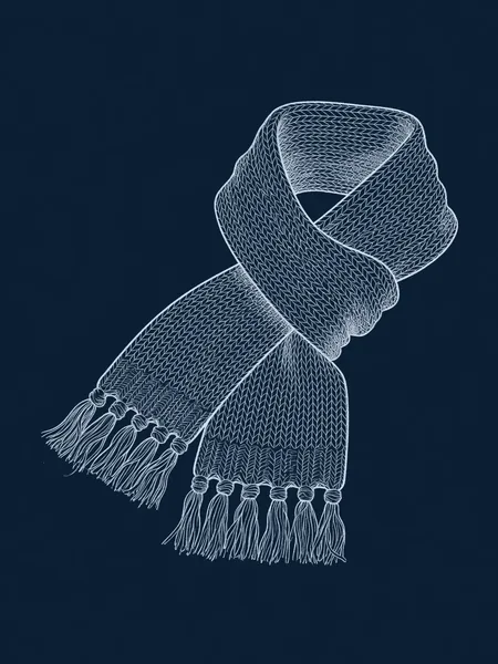 Blueprint line drawing of A Knitted Scarf, a symbolic gift for an AI